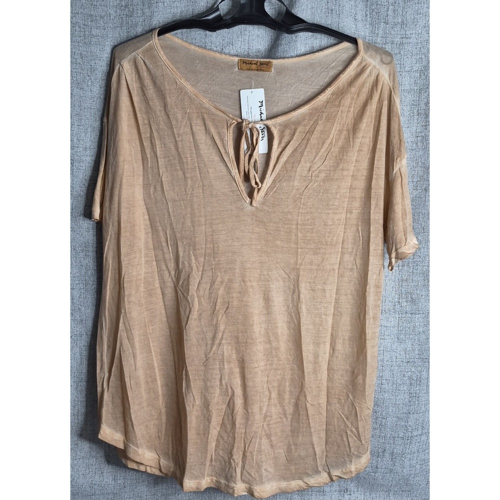 Michael Stars Split Neck Jersey Sheer Peasant Top NEW Short Sleeve One Size SOFT